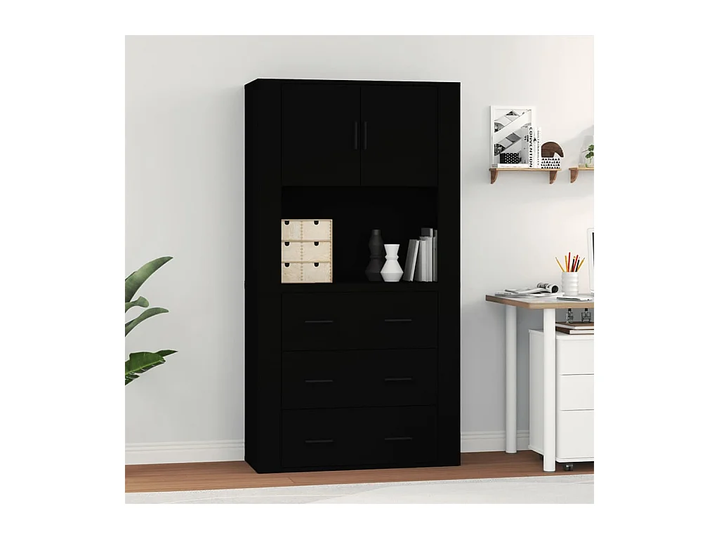 Buffet | Bahut | Meuble de rangement haut Noir Bois d'ingénierie