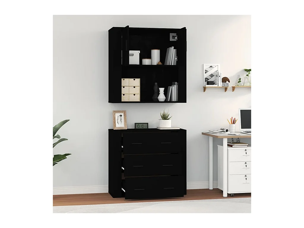 Buffet | Bahut | Meuble de rangement haut Noir Bois d'ingénierie