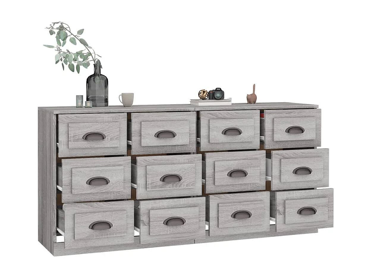 Buffets | Bahuts | Meuble de rangement 2 pcs sonoma gris bois d'ingénierie
