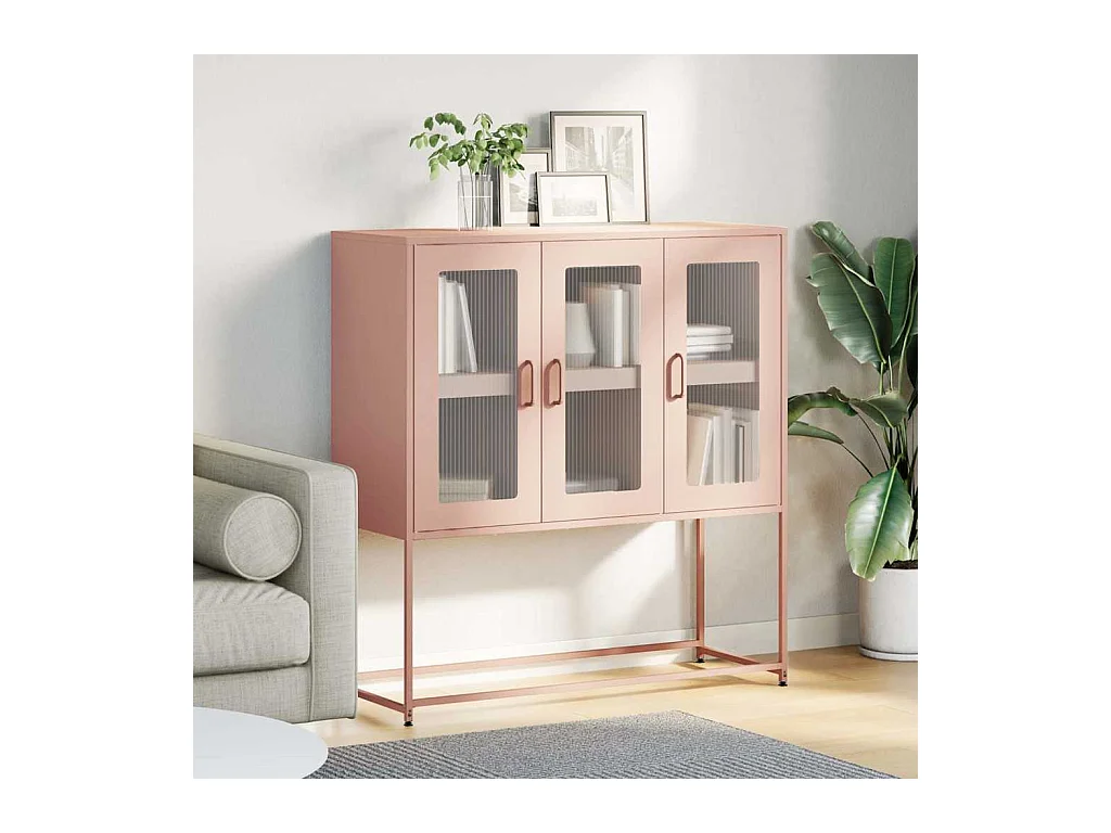 Credenza | Buffet | Armadio Rosa 100,5x39x107 cm in Acciaio Laminato a Freddo