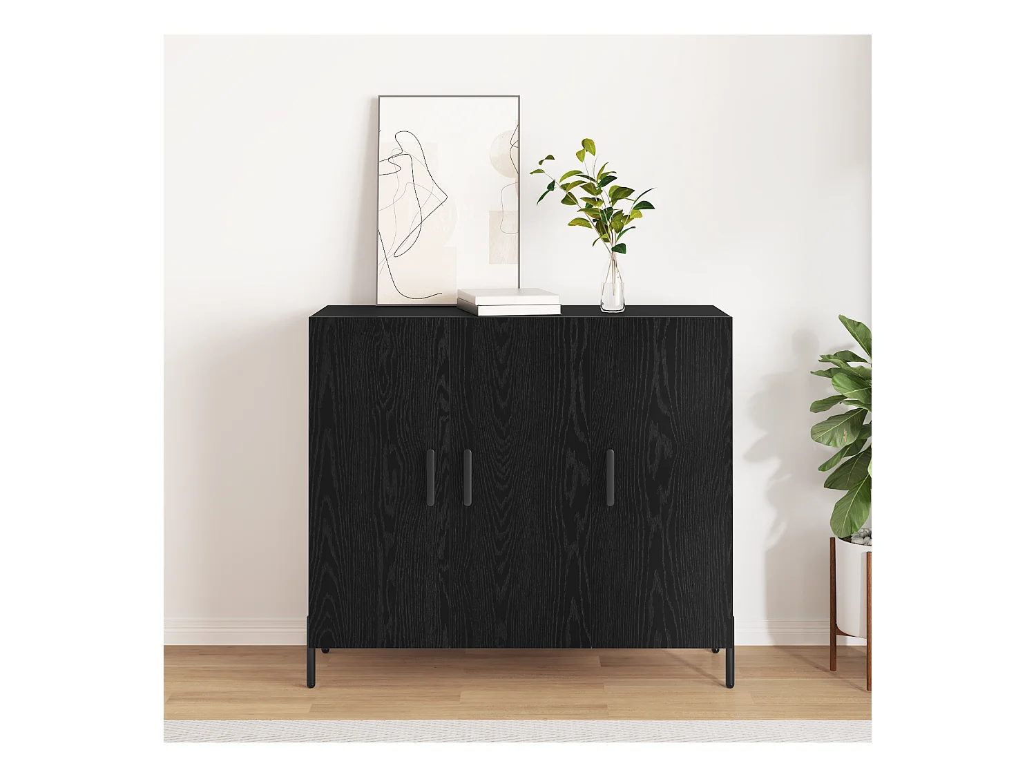 Credenza | Buffet | Armadio in Rovere Nero 90x34x80 cm in Legno Ingegnerizzato