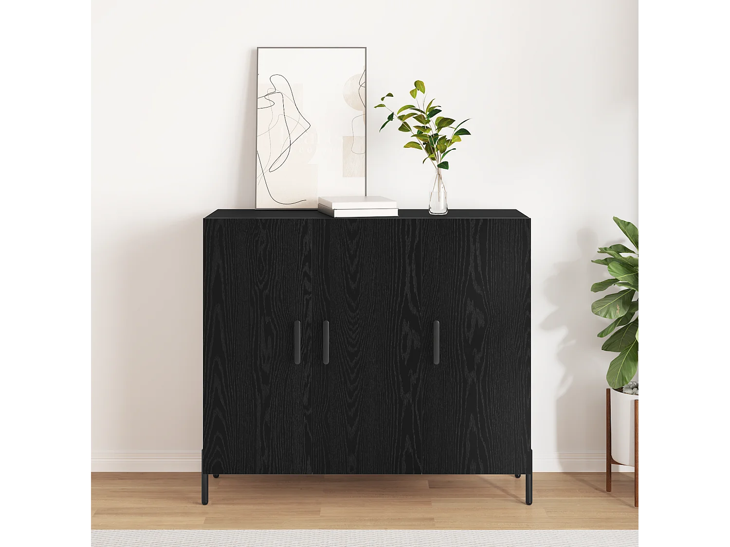 Buffet | Bahut | Meuble de rangement en chêne noir 90x34x80 cm en bois d'ingénierie
