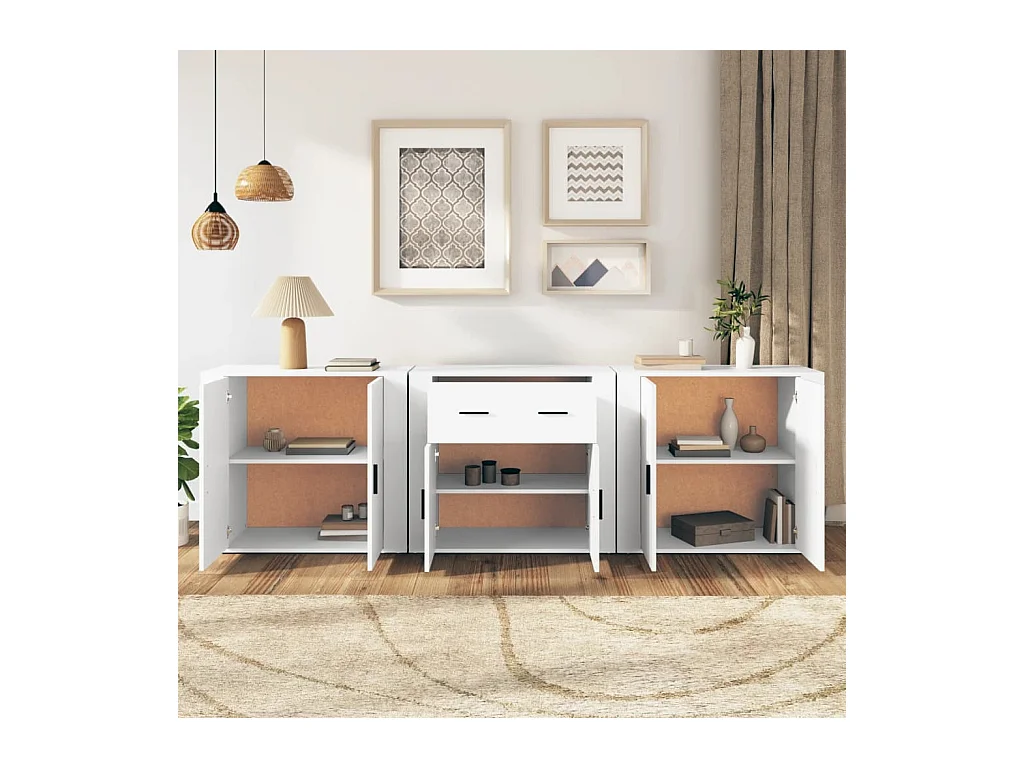 Buffets | Bahuts | Meuble de rangement 3 pcs Blanc Bois d'ingénierie