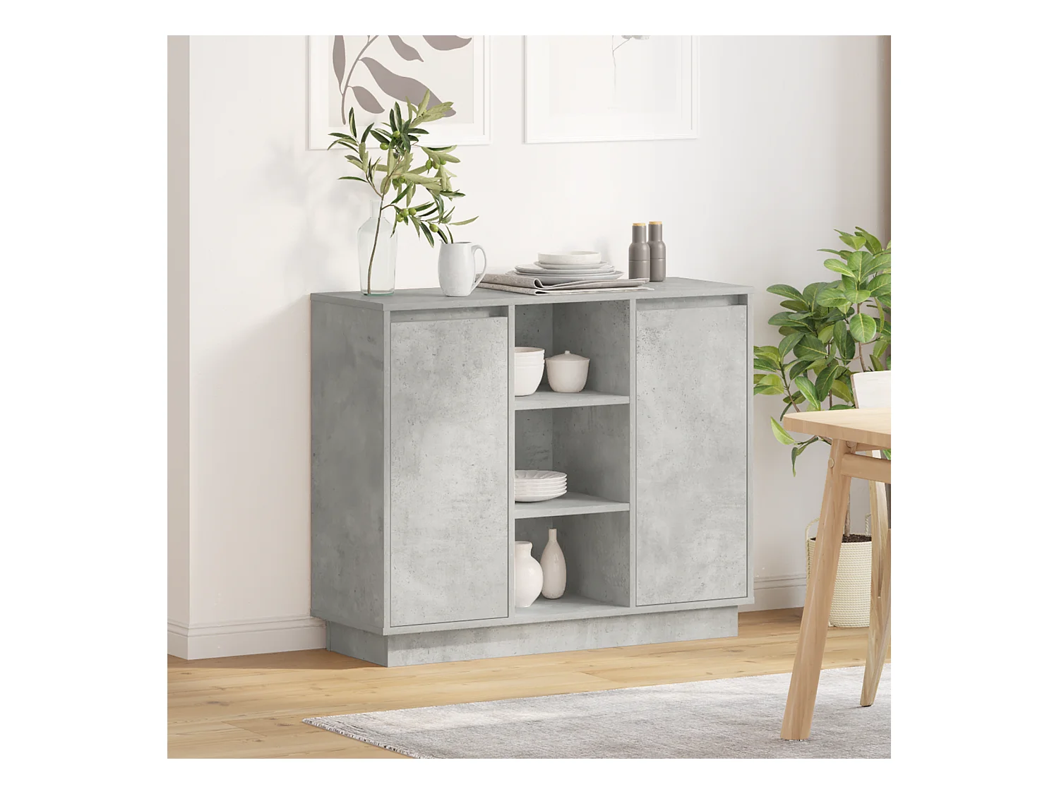 Sideboard | Credenza | Armadio con LED Grigio cemento 90x32x75 cm Legno ingegnerizzato