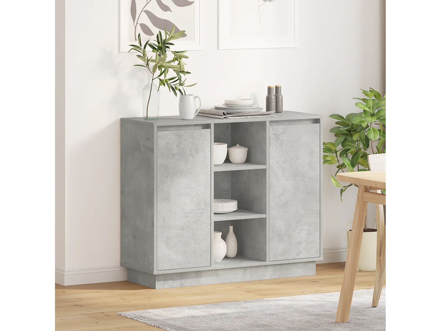 Buffet | Bahut | Meuble de rangement avec LED Gris béton 90x32x75 cm Bois d'ingénierie