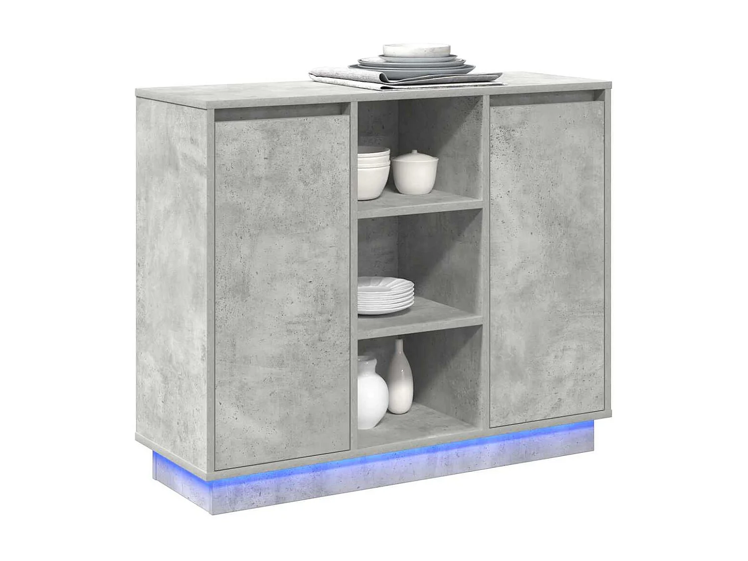Buffet | Bahut | Meuble de rangement avec LED Gris béton 90x32x75 cm Bois d'ingénierie