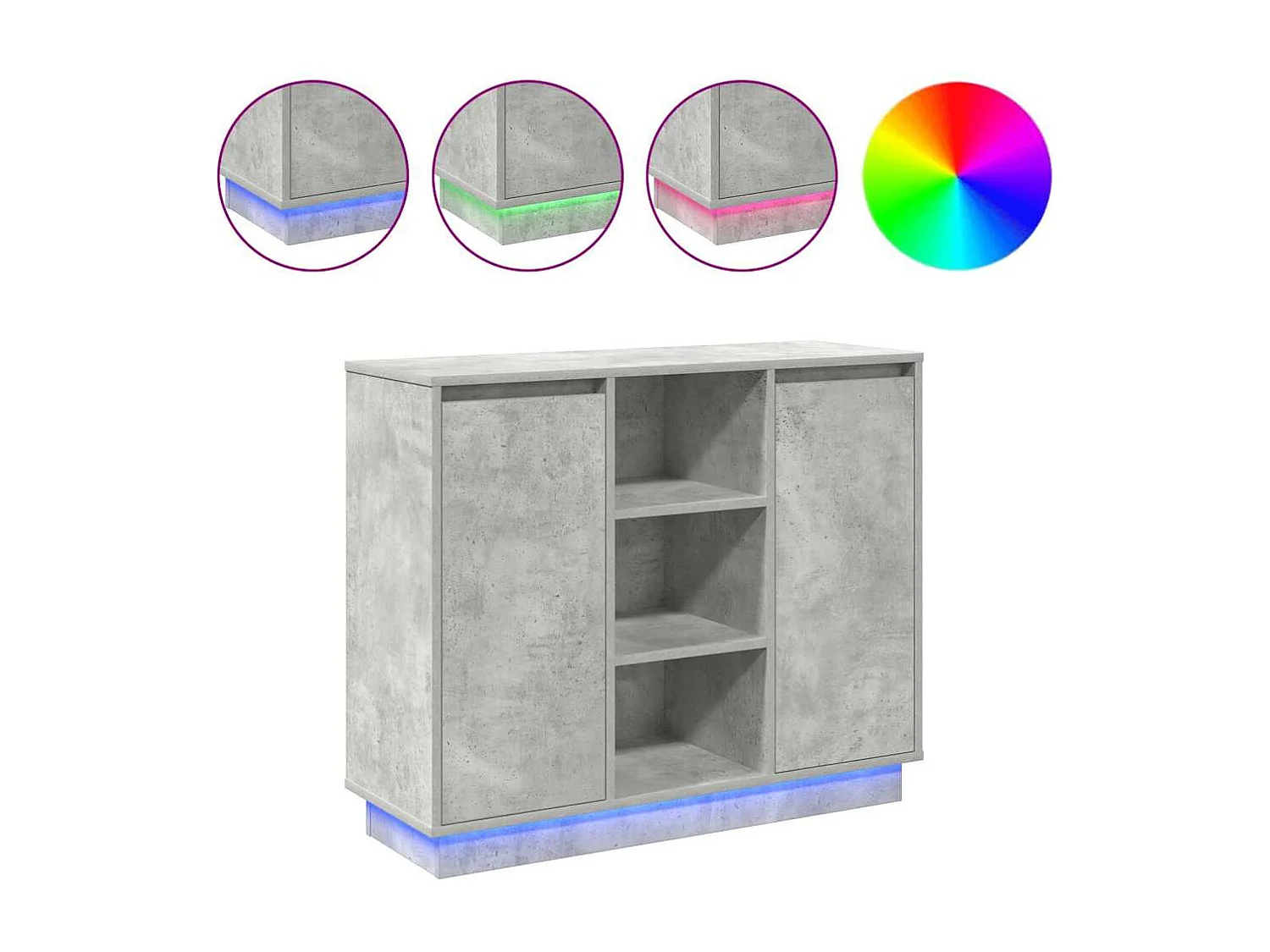 Buffet | Bahut | Meuble de rangement avec LED Gris béton 90x32x75 cm Bois d'ingénierie