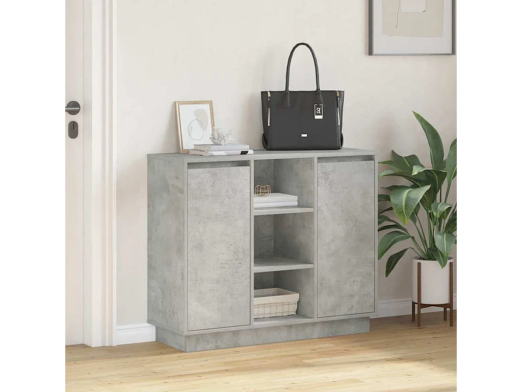 Buffet | Bahut | Meuble de rangement avec LED Gris béton 90x32x75 cm Bois d'ingénierie