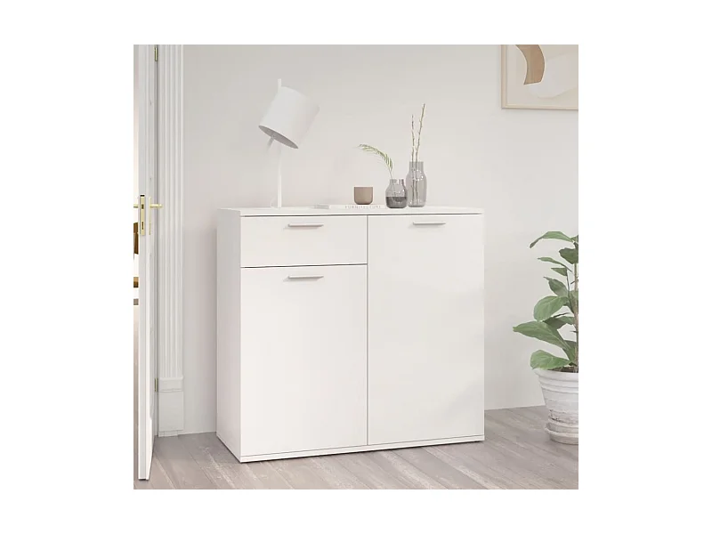 Credenza | Buffet | Armadio Bianco Lucido 80x36x75 cm in Legno Multistrato