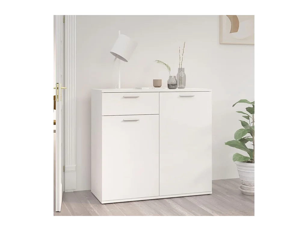 Credenza | Buffet | Armadio Bianco Lucido 80x36x75 cm in Legno Multistrato