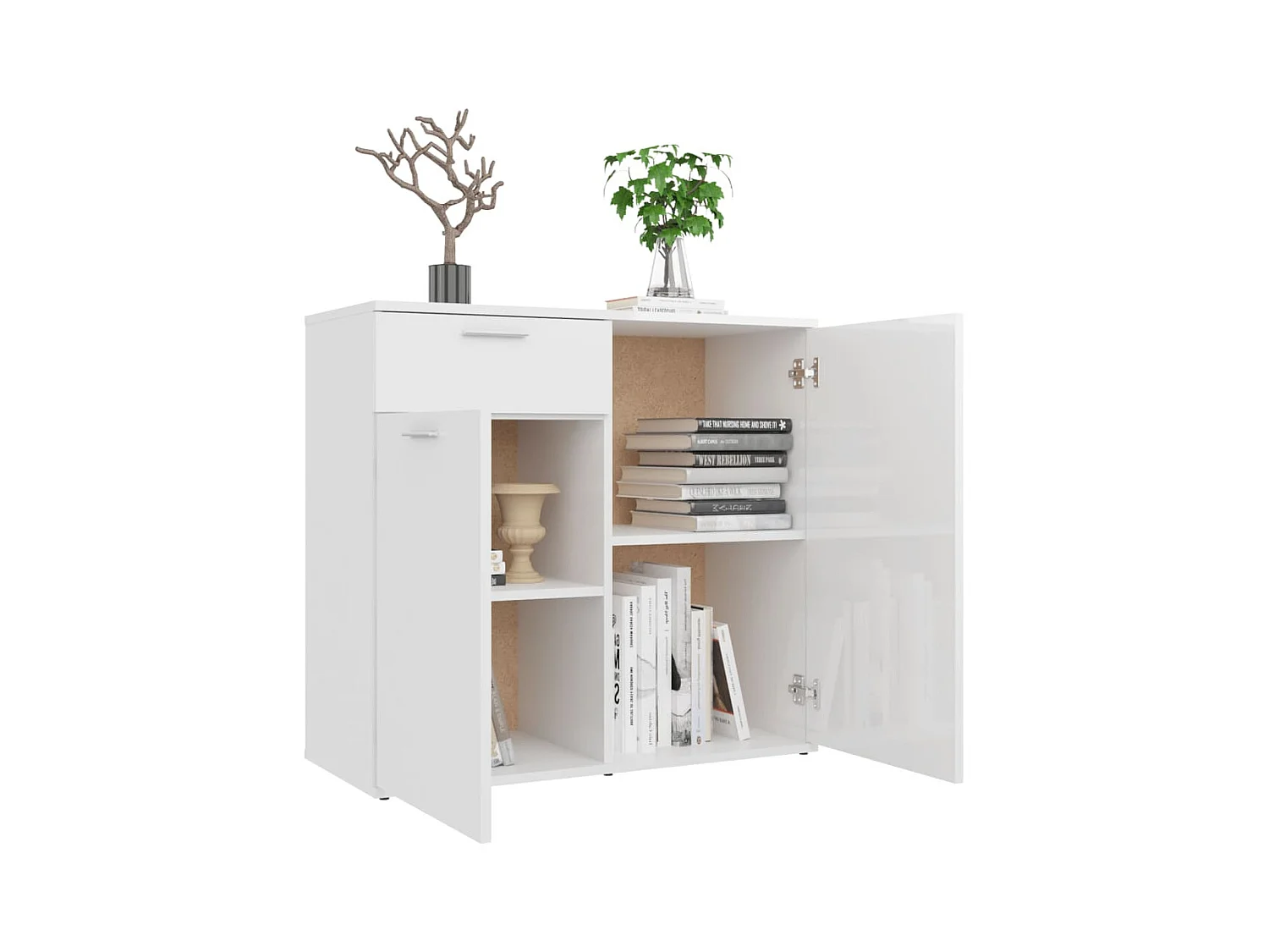 Credenza | Buffet | Armadio Bianco Lucido 80x36x75 cm in Legno Multistrato