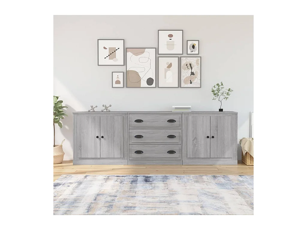 Buffets | Bahuts | Meuble de rangement 3 pcs Sonoma gris Bois d'ingénierie