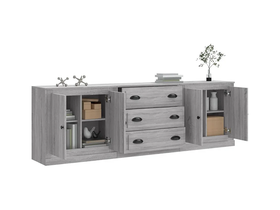 Buffets | Bahuts | Meuble de rangement 3 pcs Sonoma gris Bois d'ingénierie