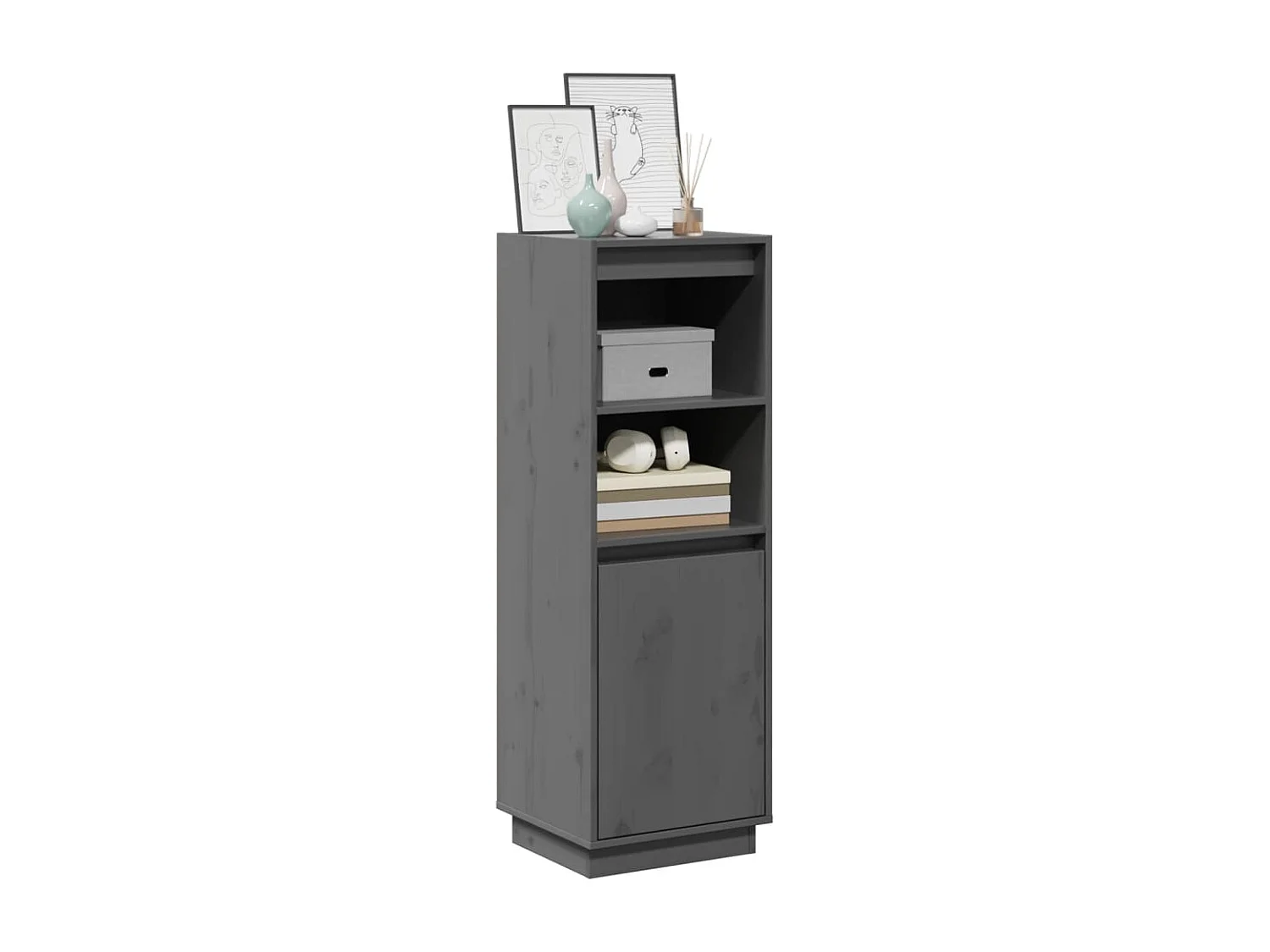 Buffet | Bahut | Meuble de rangement haut Gris 37x34x110 cm Bois massif de pin