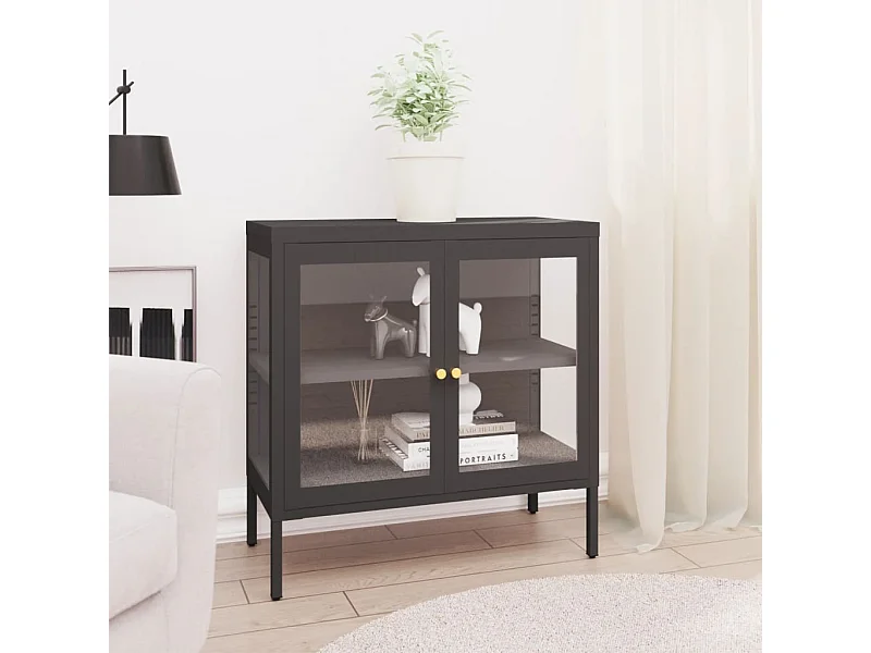 Buffet | Bahut | Meuble de rangement Anthracite 70x35x70 cm Acier et verre