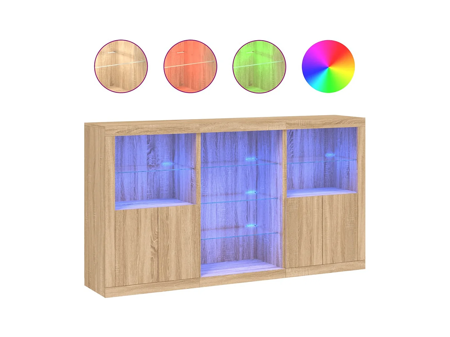 Buffet | Bahut | Meuble de rangement avec lumières LED chêne sonoma 181,5x37x100 cm