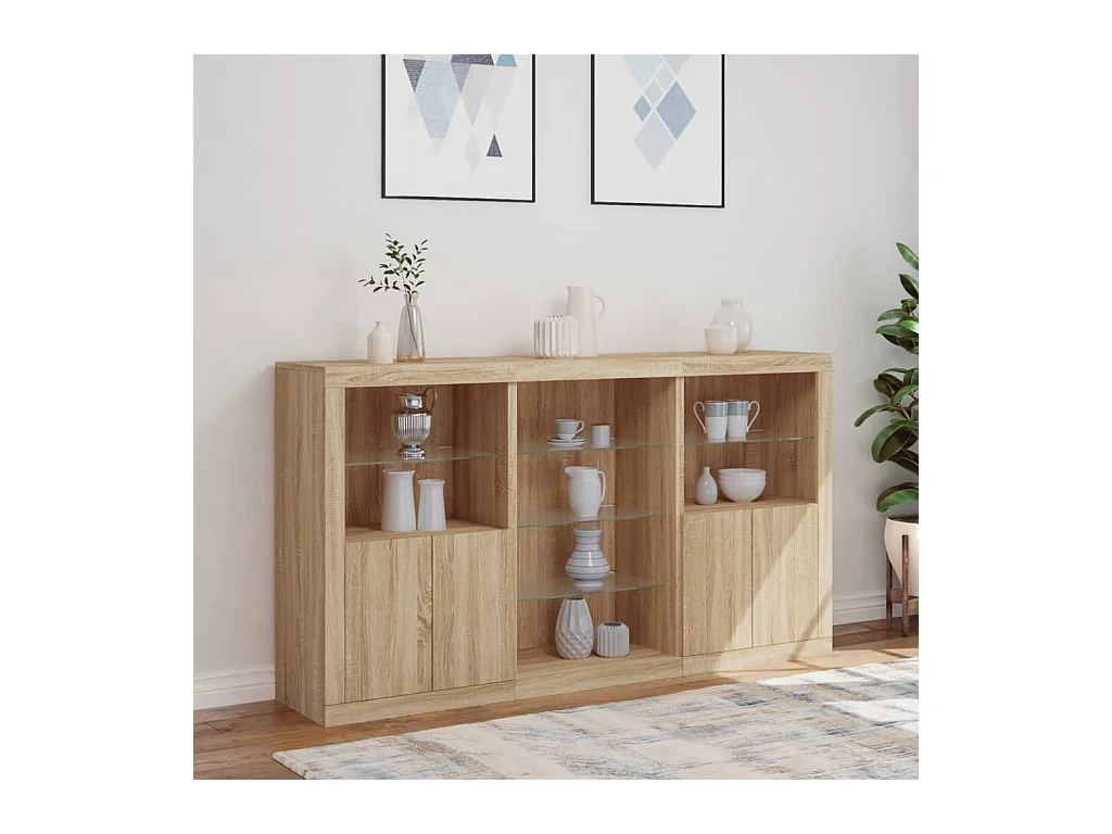 Buffet | Bahut | Meuble de rangement avec lumières LED chêne sonoma 181,5x37x100 cm