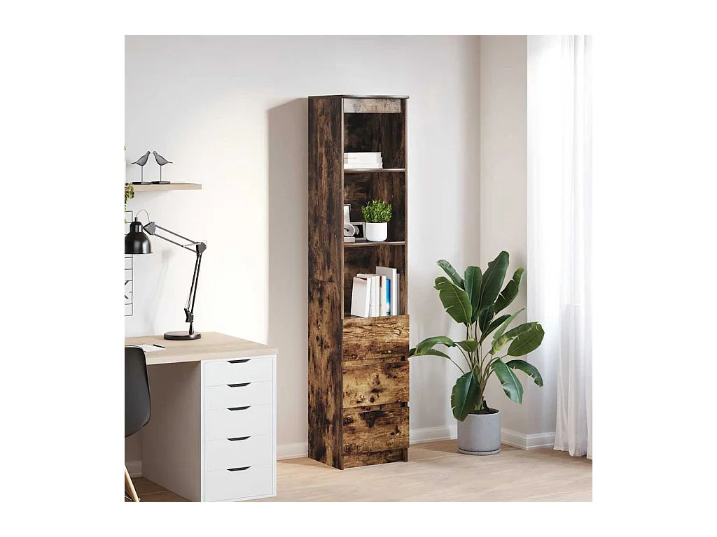 Buffet | Commode à tiroir | Meuble de rangement haut chêne fumé 37,5x35x180 cm bois d'ingénierie