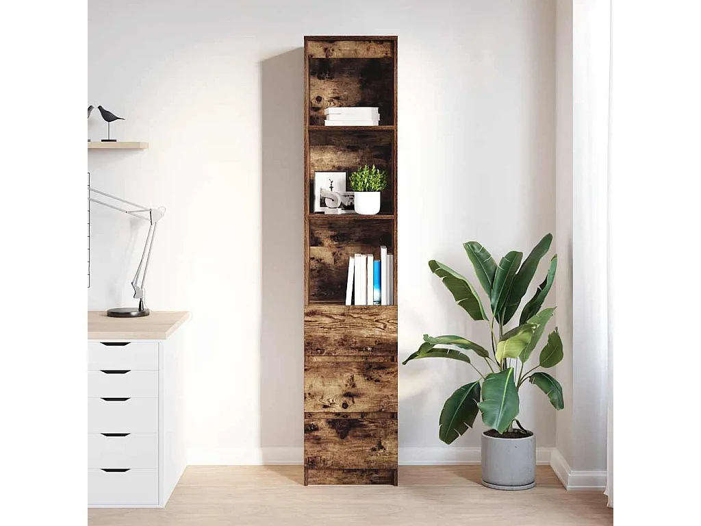 Buffet | Commode à tiroir | Meuble de rangement haut chêne fumé 37,5x35x180 cm bois d'ingénierie