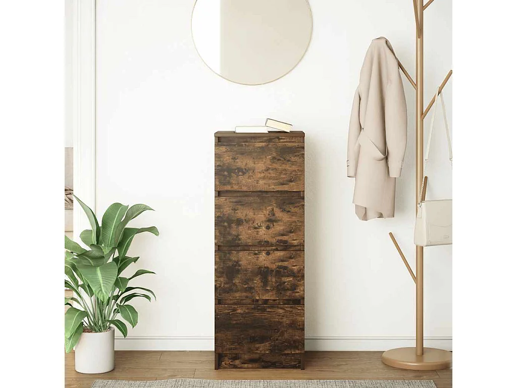 Buffet | Commode à tiroir | Meuble de rangement chêne fumé 37,5x35x99 cm bois d'ingénierie