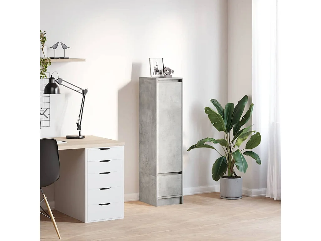 Buffet | Commode à tiroir | Meuble de rangement haut gris béton 29,5x34x119,5 cm bois d'ingénierie