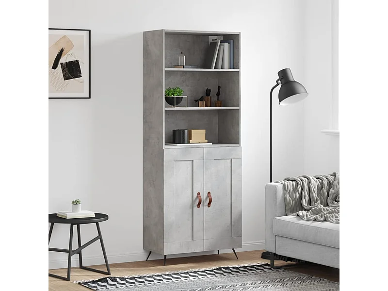 Buffet | Bahut | Meuble de rangement haut Gris béton 69,5x34x180 cm Bois d'ingénierie