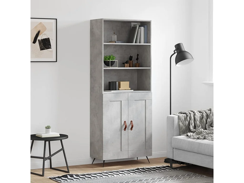 Buffet | Bahut | Meuble de rangement haut Gris béton 69,5x34x180 cm Bois d'ingénierie