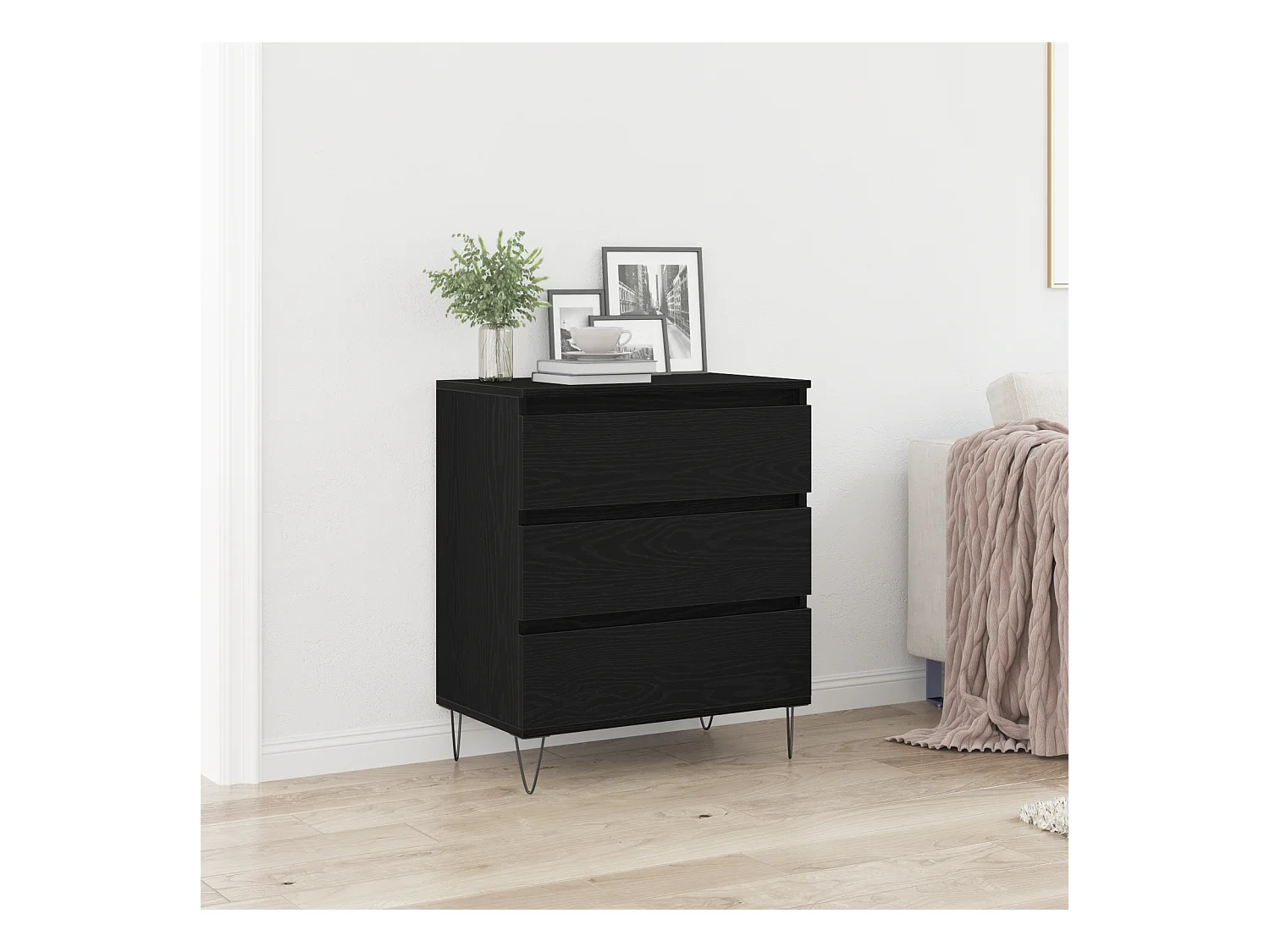Buffet | Bahut | Meuble de rangement avec tiroirs Bois noir 60x35x70 cm Matériau en bois reconstitué