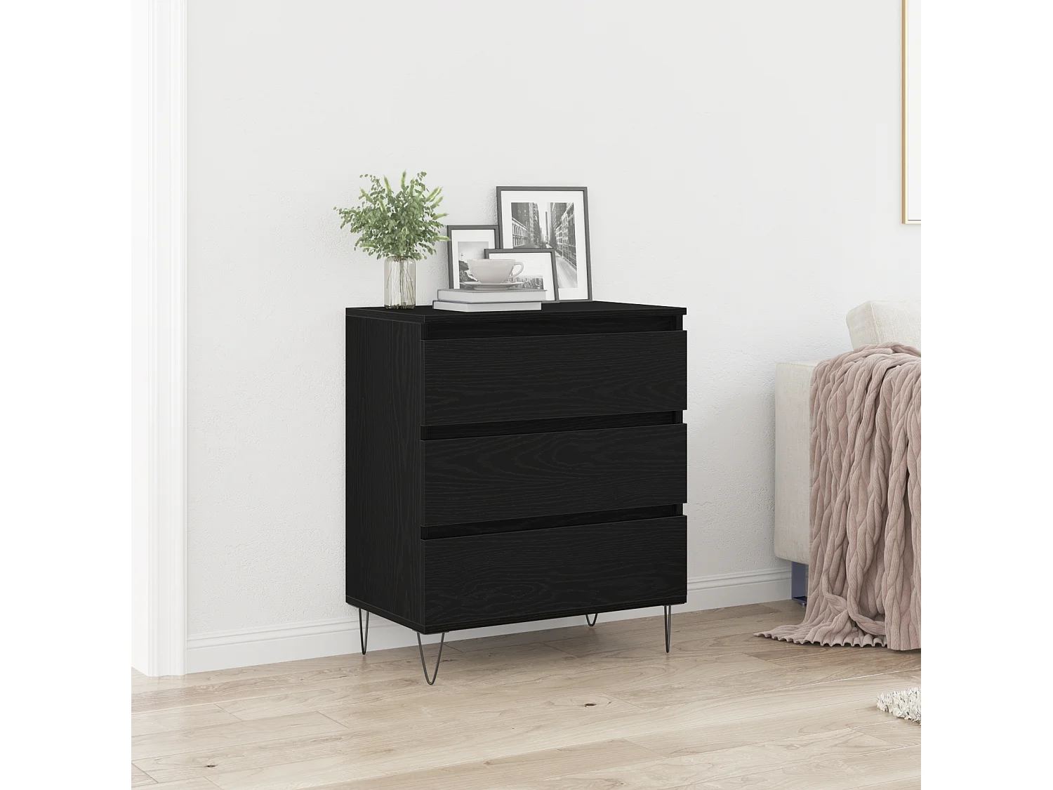 Credenza | Mobile | Armadio con Cassetti Nero Rovere 60x35x70 cm Legno Ingenerizzato