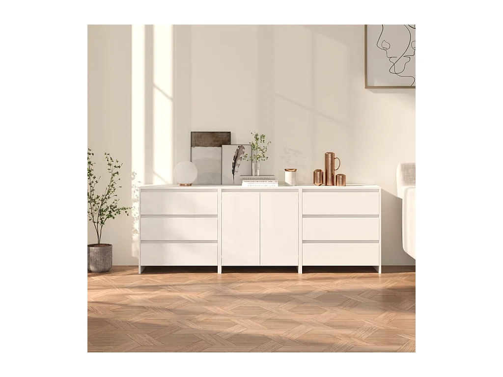 Buffet | Commode à tiroir | Meuble de rangements | Bahuts | Meuble de rangement 3 pcs Blanc Bois d'ingénierie