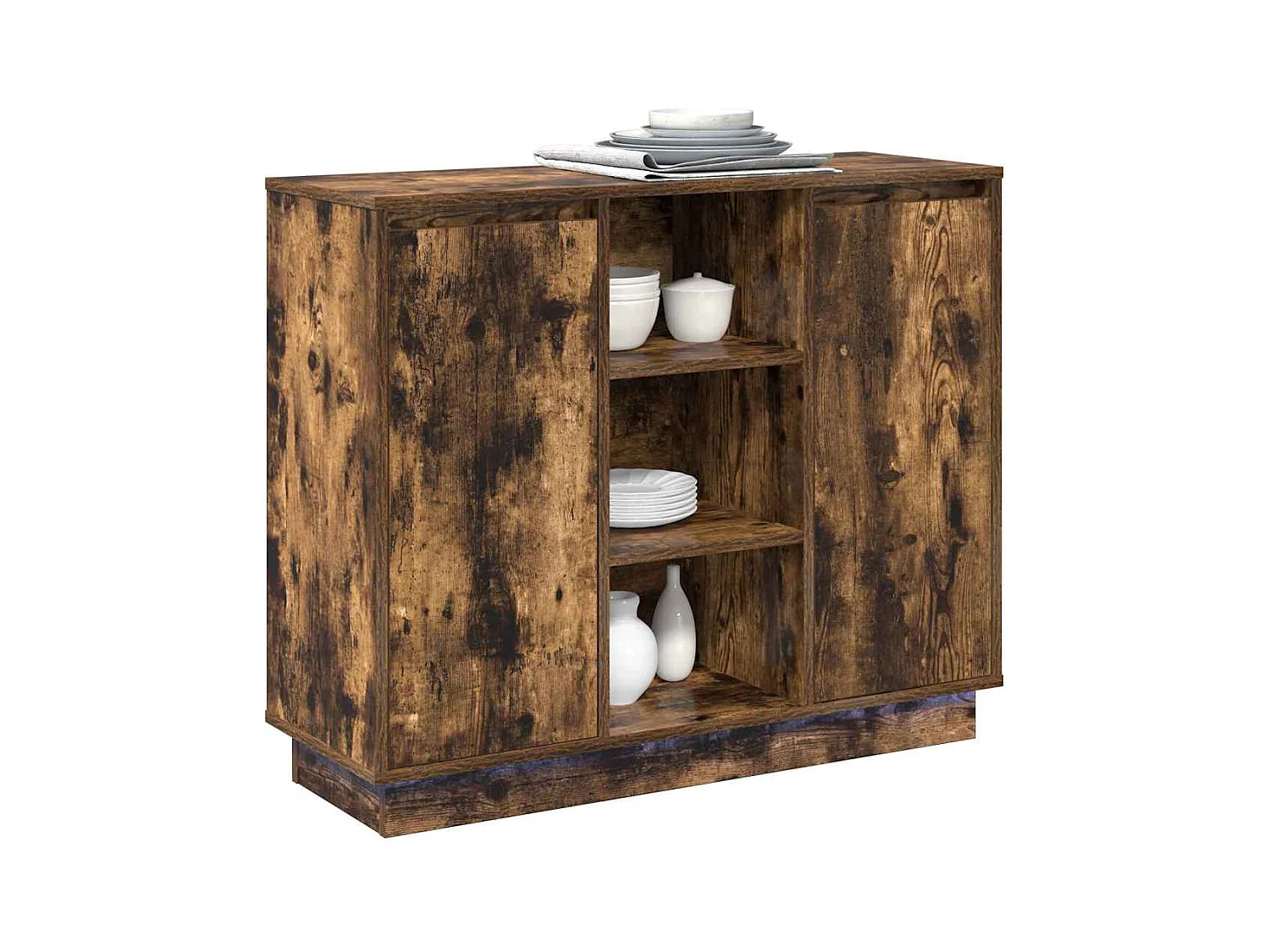 Credenza | Buffet | Armadio con LED Rovere Affumicato 90x32x75 cm Legno Compresso