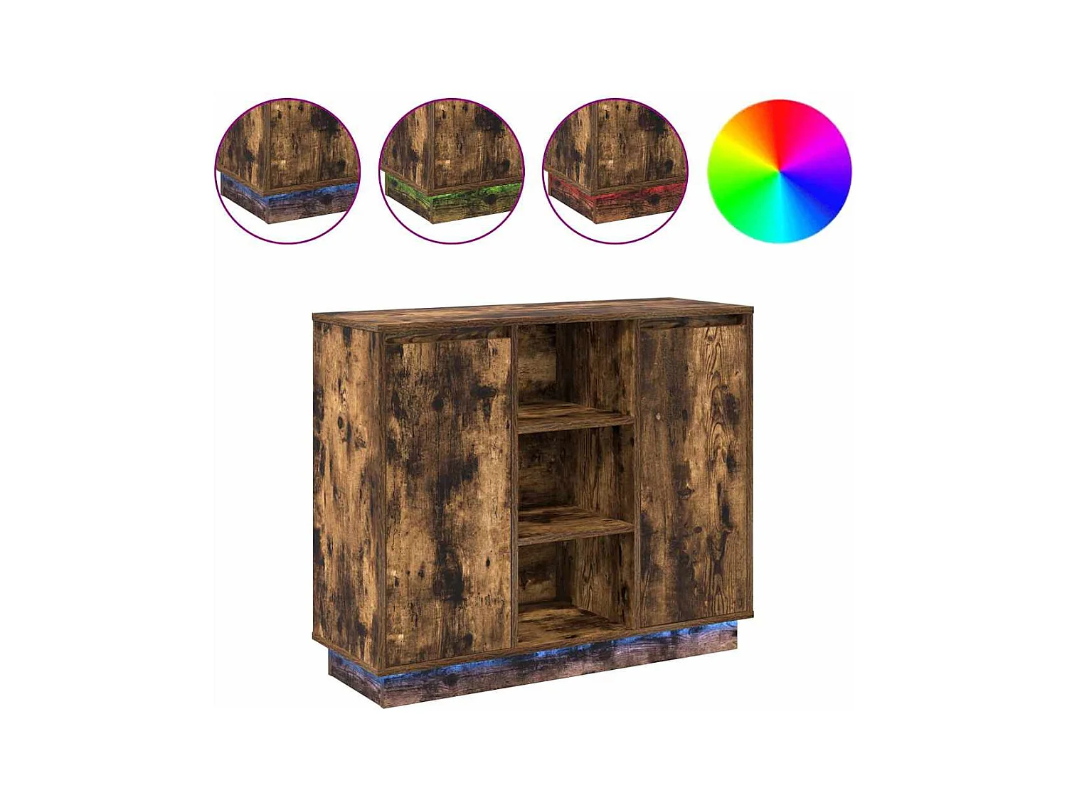 Credenza | Buffet | Armadio con LED Rovere Affumicato 90x32x75 cm Legno Compresso