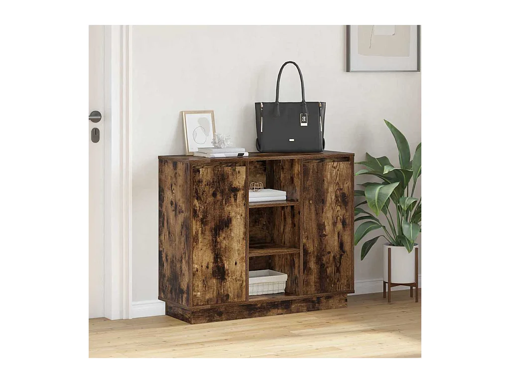 Credenza | Buffet | Armadio con LED Rovere Affumicato 90x32x75 cm Legno Compresso