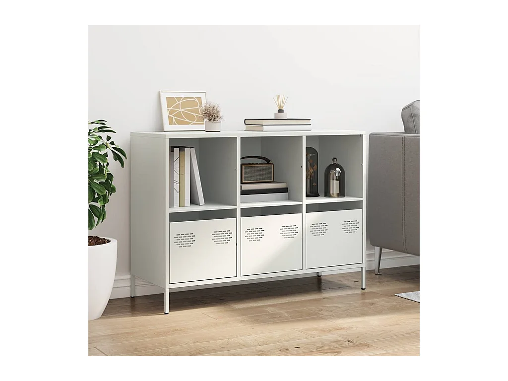 Buffet | Commode à tiroir | Meuble de rangement blanc 101,5x39x73,5 cm acier laminé à froid