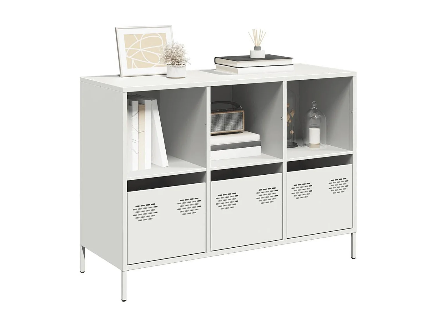 Credenza | Buffet | Armadio Bianca 101,5x39x73,5 cm in Acciaio Laminato a Freddo