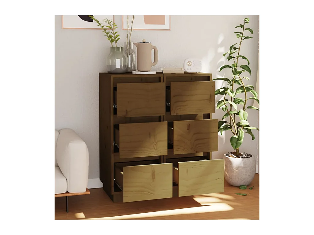 Buffets | Bahuts | Meuble de rangement 2 pcs Marron miel 32x34x75 cm Bois massif de pin