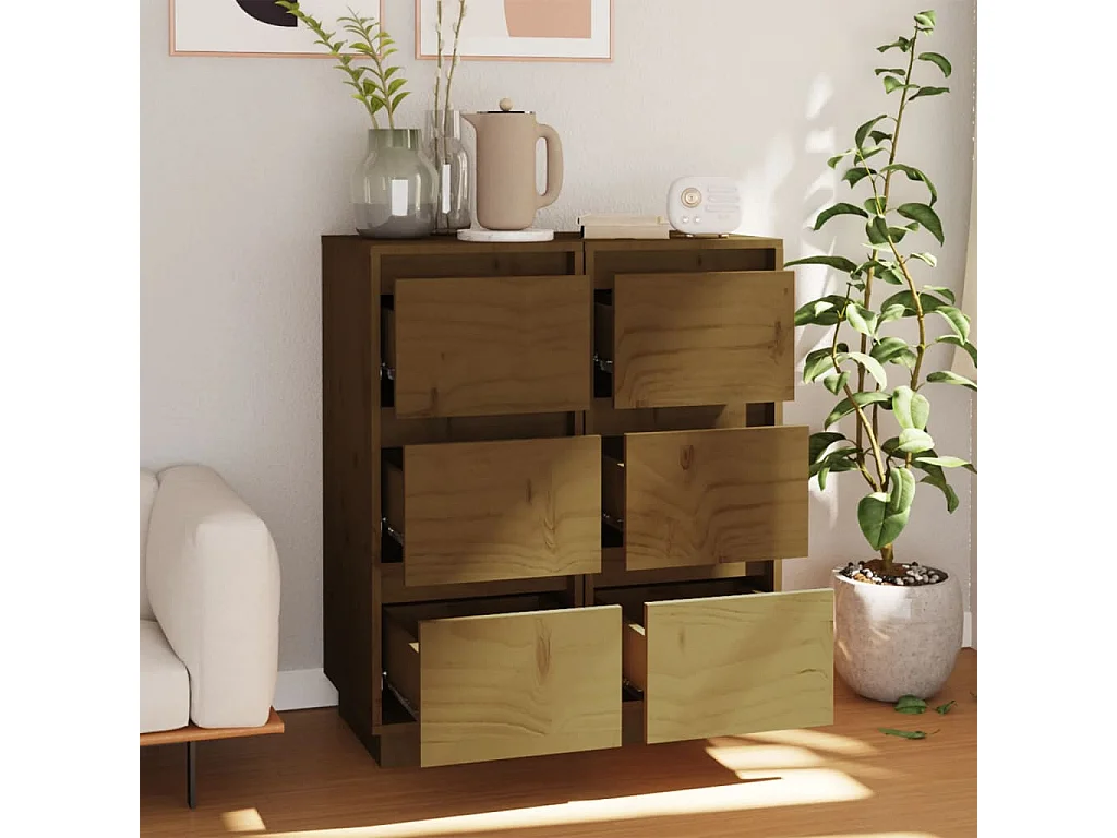 Buffets | Bahuts | Meuble de rangement 2 pcs Marron miel 32x34x75 cm Bois massif de pin