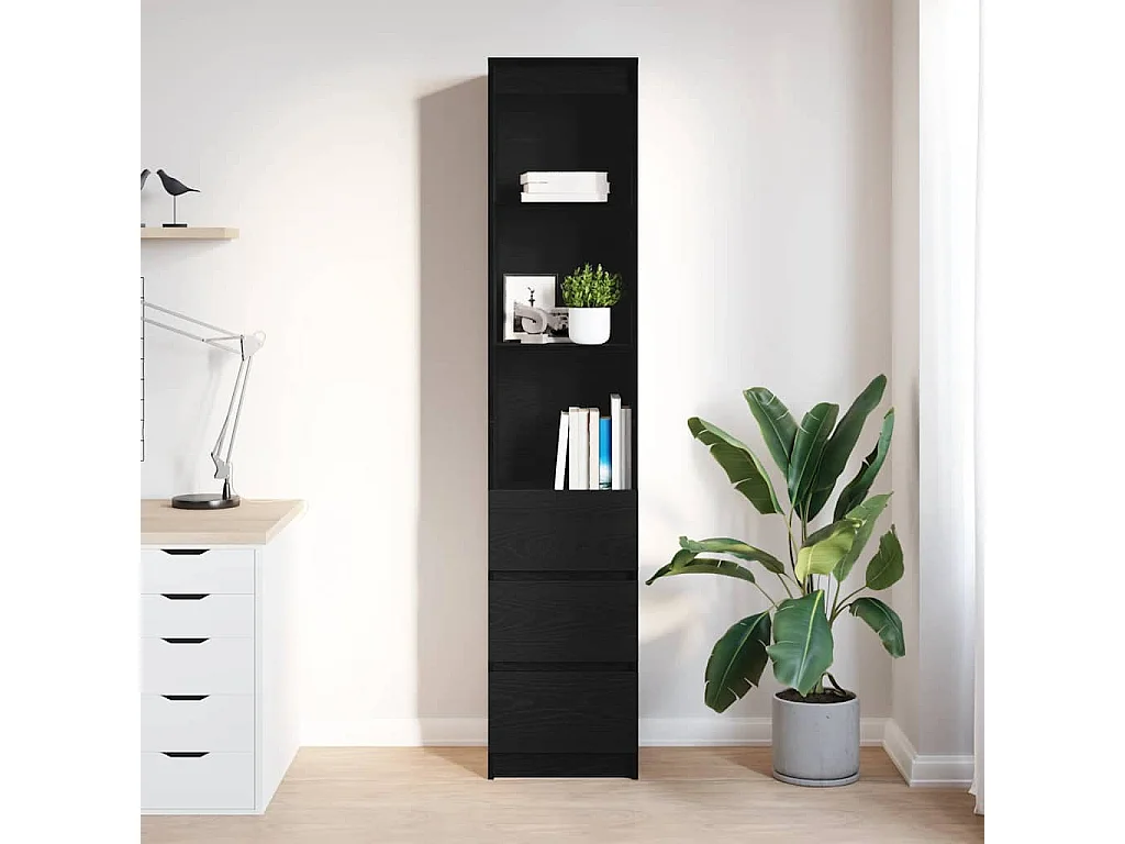 Buffet | Commode à tiroir | Meuble de rangement haut chêne noir 37,5x35x180 cm bois d'ingénierie