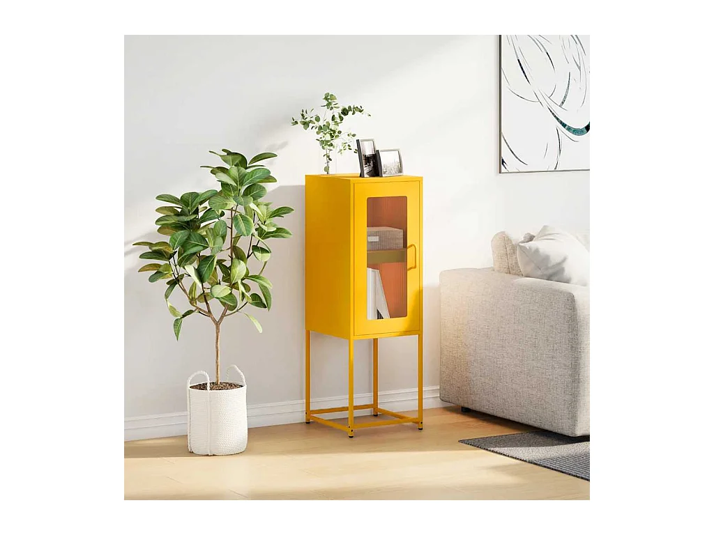 Buffet | Bahut | Meuble de rangement jaune moutarde 36x39x107 cm acier laminé à froid