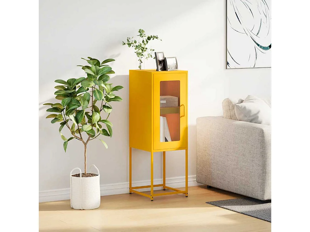 Credenza | Buffet | Armadio Giallo Senape 36x39x107 cm Acciaio Laminato a Freddo