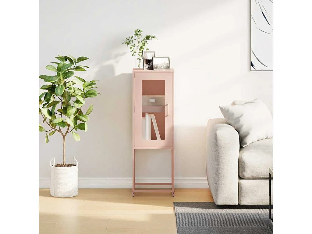 Credenza | Buffet | Armadio Rosa 36x39x107 cm in Acciaio Laminato a Freddo