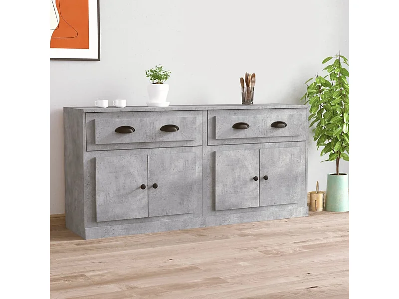 Buffets | Bahuts | Meuble de rangement 2 pcs gris béton bois d'ingénierie