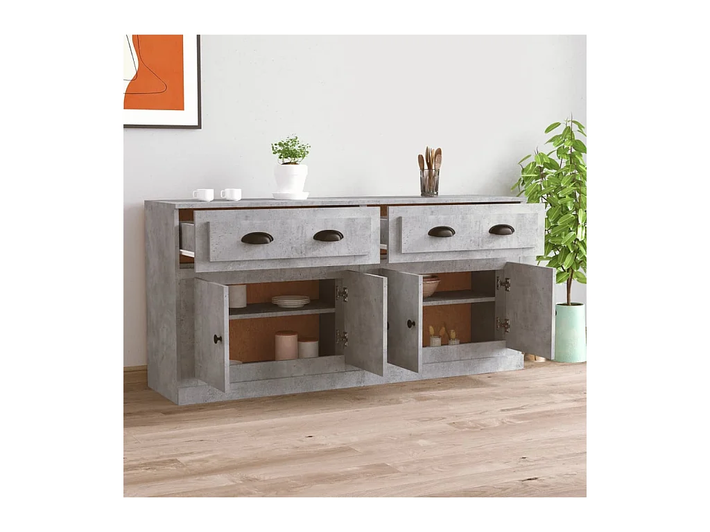 Buffets | Bahuts | Meuble de rangement 2 pcs gris béton bois d'ingénierie