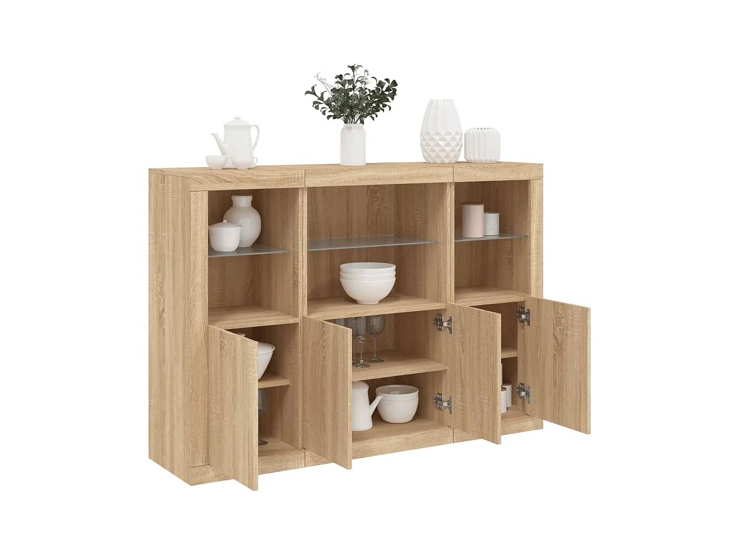 Buffets | Bahuts | Meuble de rangement avec lumières LED 3 pcs chêne sonoma bois d'ingénierie