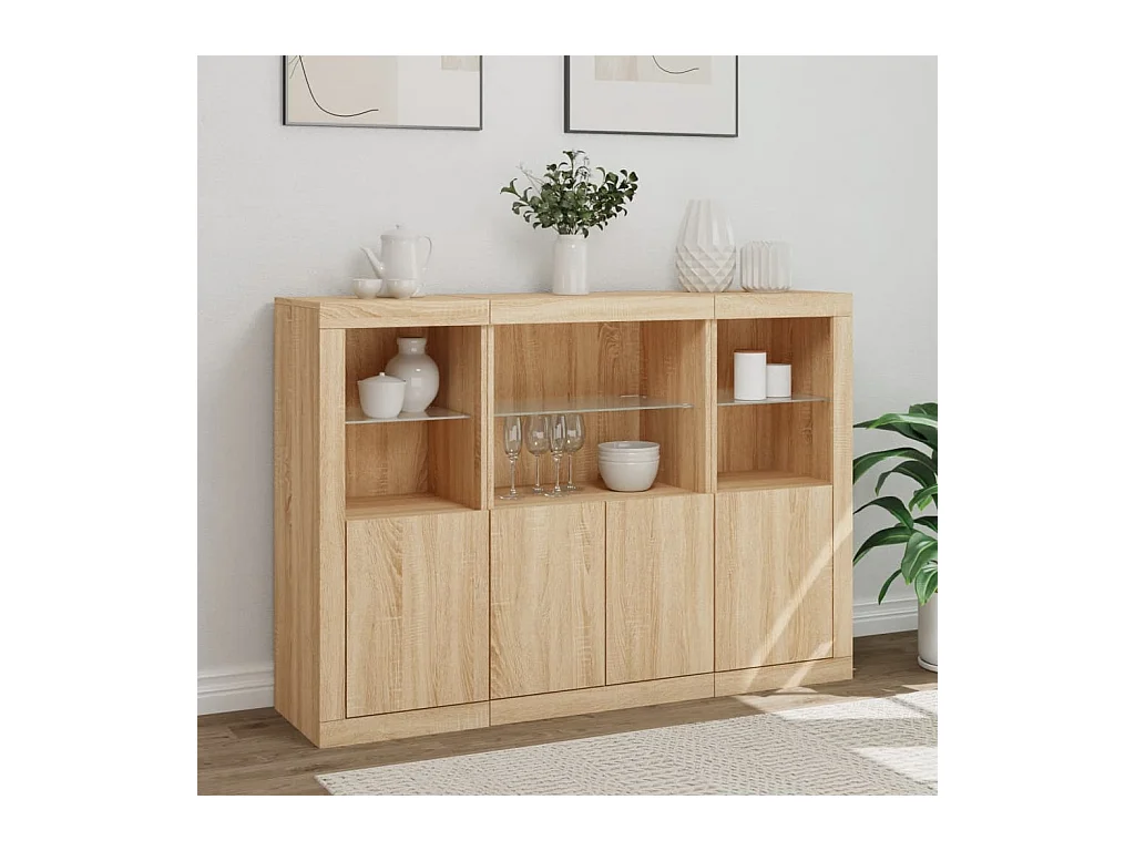 Buffets | Bahuts | Meuble de rangement avec lumières LED 3 pcs chêne sonoma bois d'ingénierie