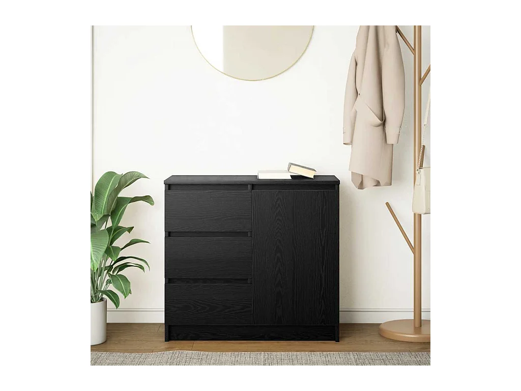 Buffet | Commode à tiroir | Meuble de rangement avec tiroir chêne noir 71x35x65 cm bois d'ingénierie