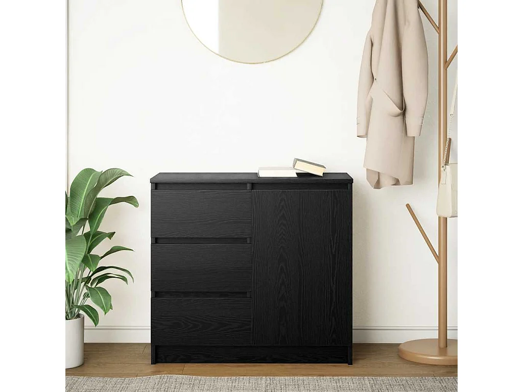 Buffet | Commode à tiroir | Meuble de rangement avec tiroir chêne noir 71x35x65 cm bois d'ingénierie