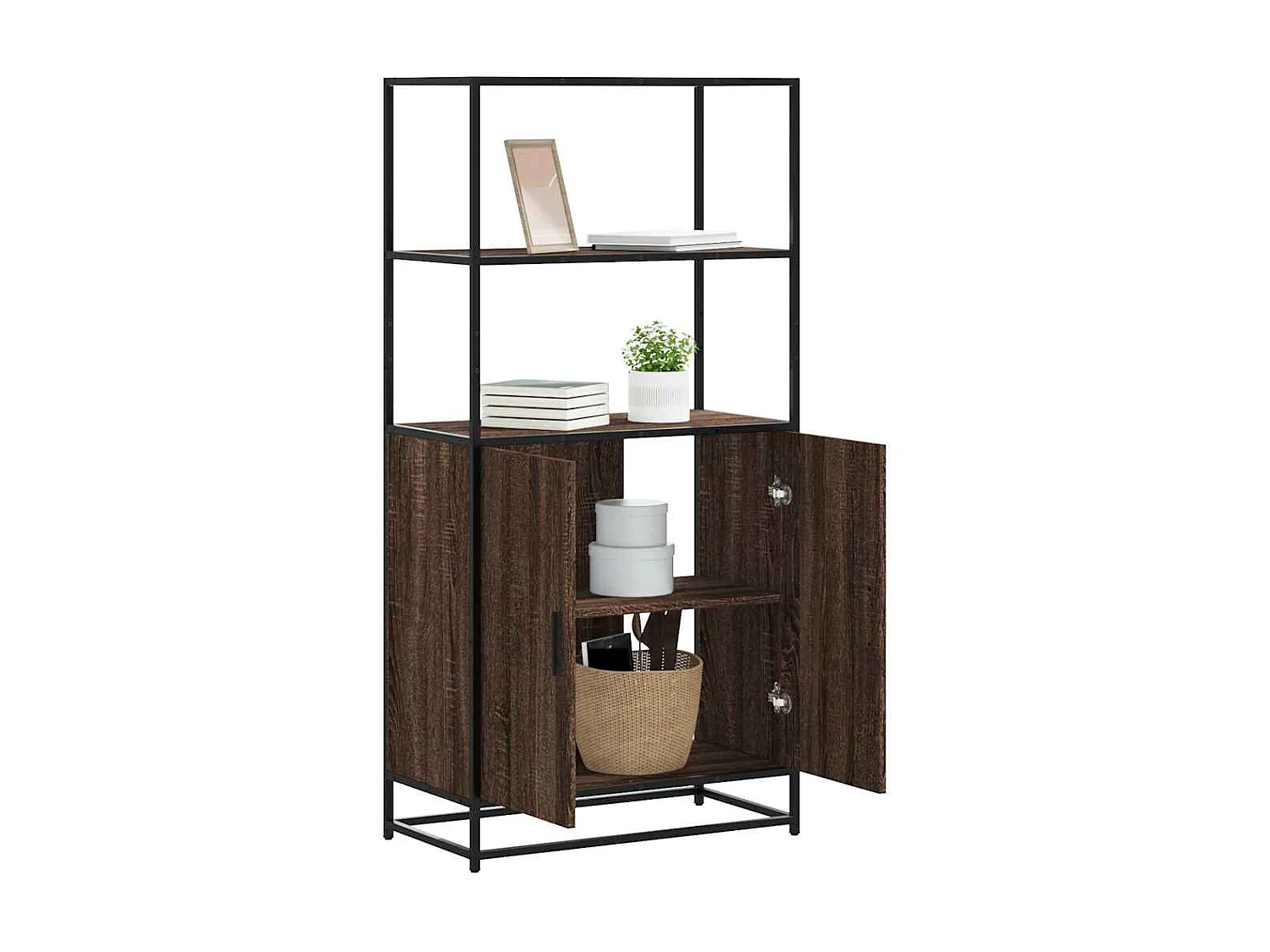 Credenza | Buffet | Armadio Rovere Marrone 68x35x139 cm Legno Multistrato Metallo