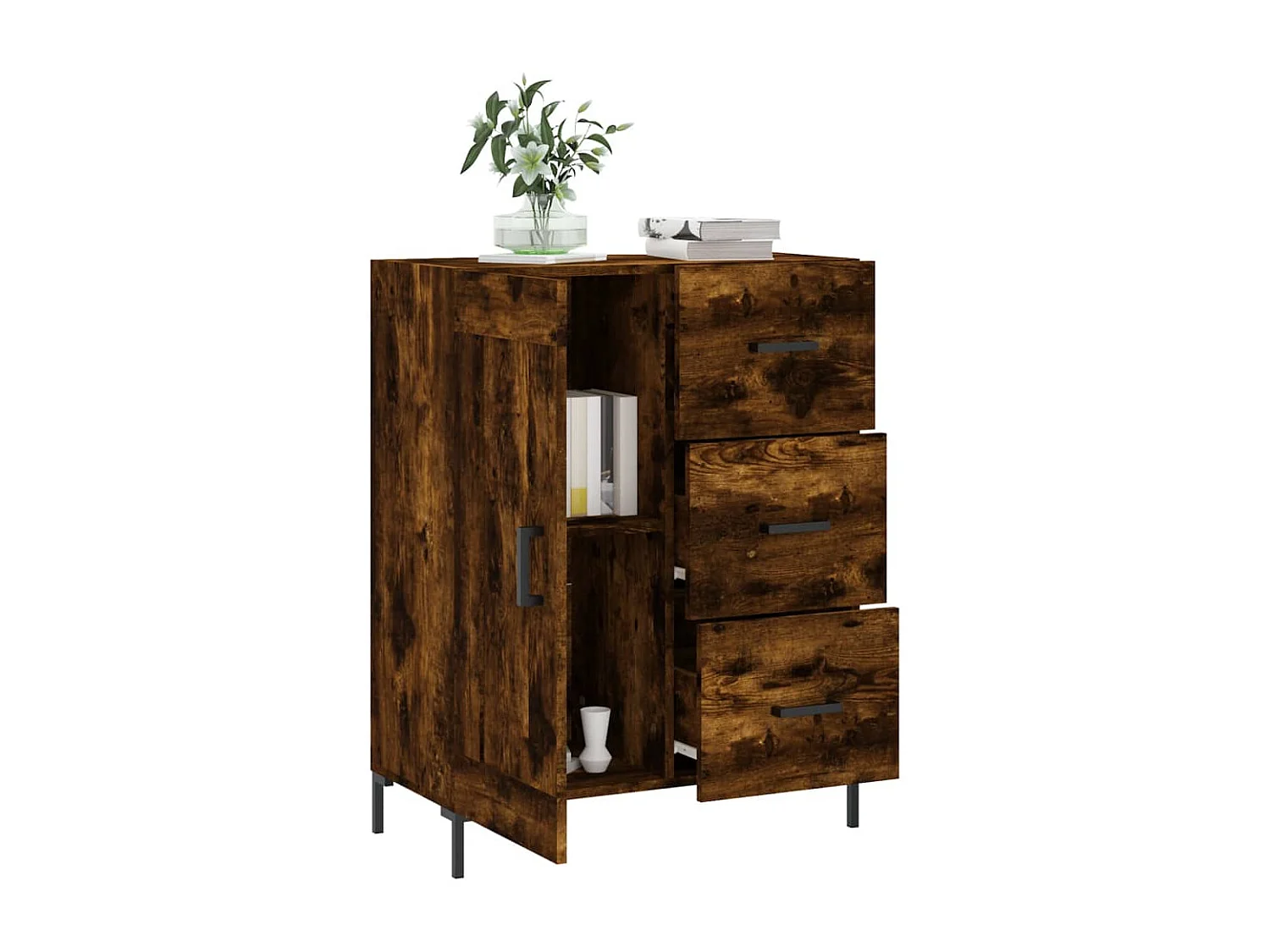 Buffet | Bahut | Meuble de rangement chêne fumé 69,5x34x90 cm bois d'ingénierie