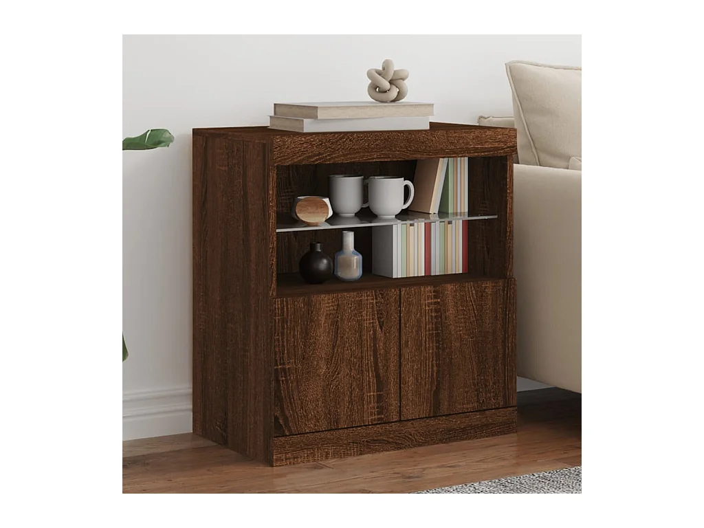 Buffet | Bahut | Meuble de rangement avec lumières LED chêne marron 60x37x67 cm